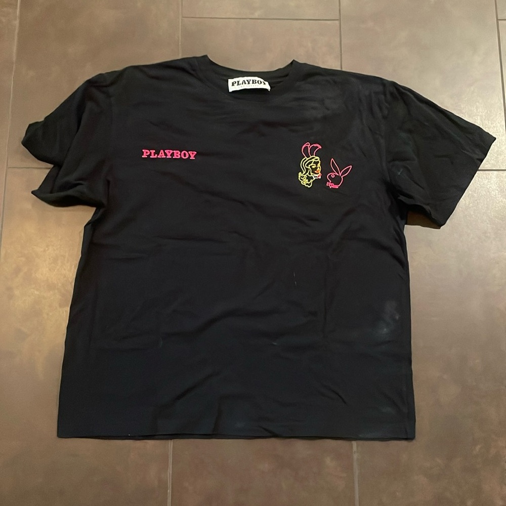Black embroidered Playboy t shirt size L